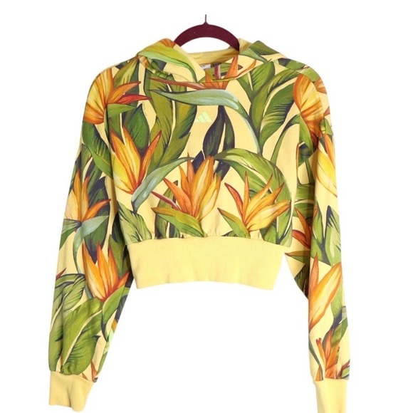 adidas Tops - Adidas Farm Hoodie Women M Yellow New Bird of Paradise Crop JD6282